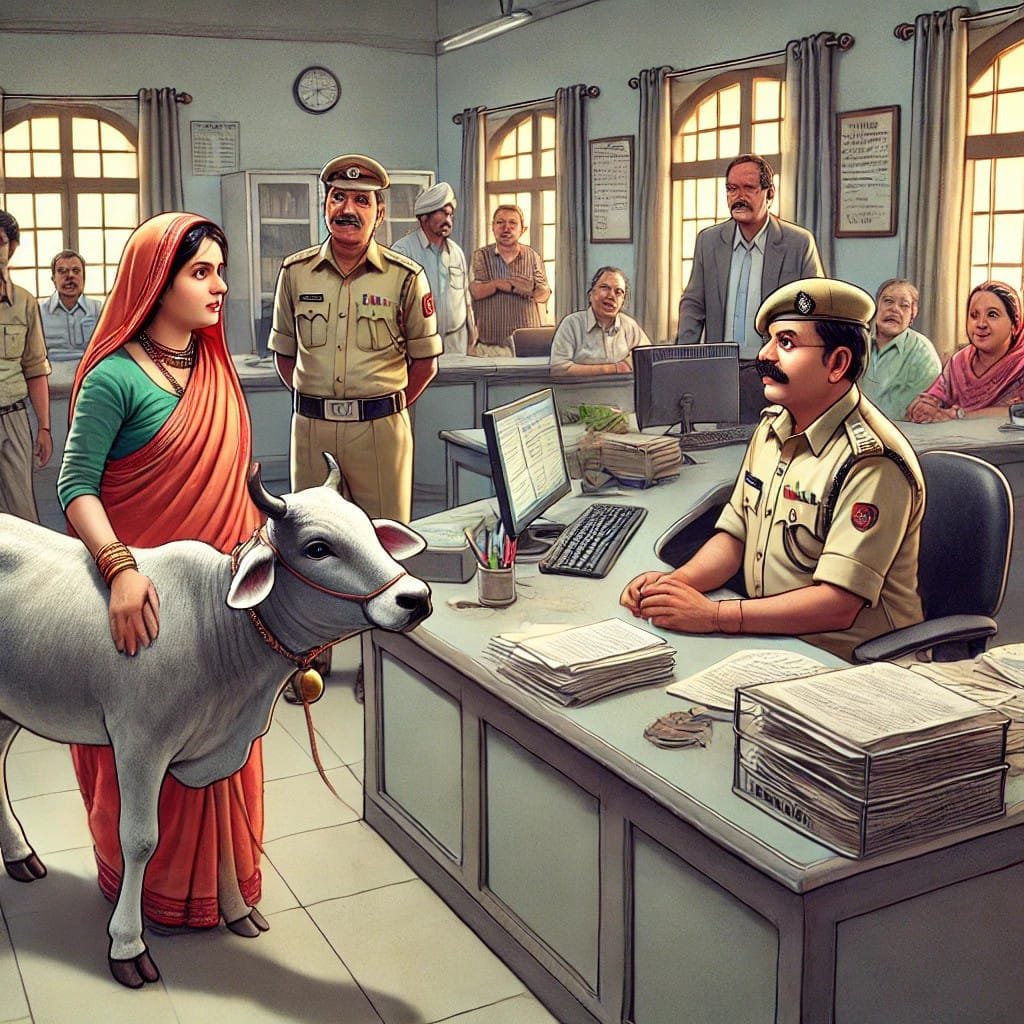 एक महिला बाबू को घूस देने एक गाय लेकर एसडीएम कार्यालय&nbsp; पहुंच गई
