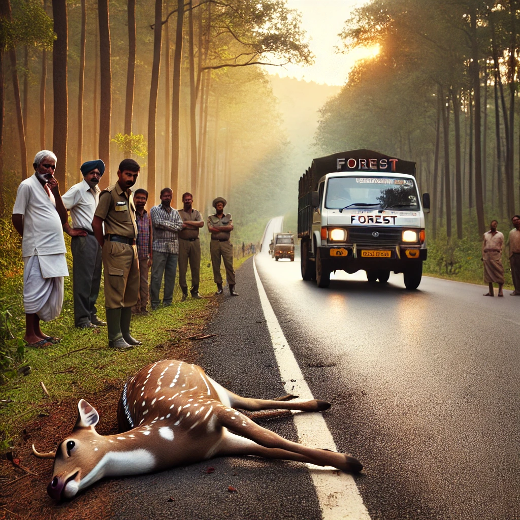 अनूपपुर तेज रफ्तार का कहर: सड़क हादसे में मादा चीतल की दर्दनाक मौत
