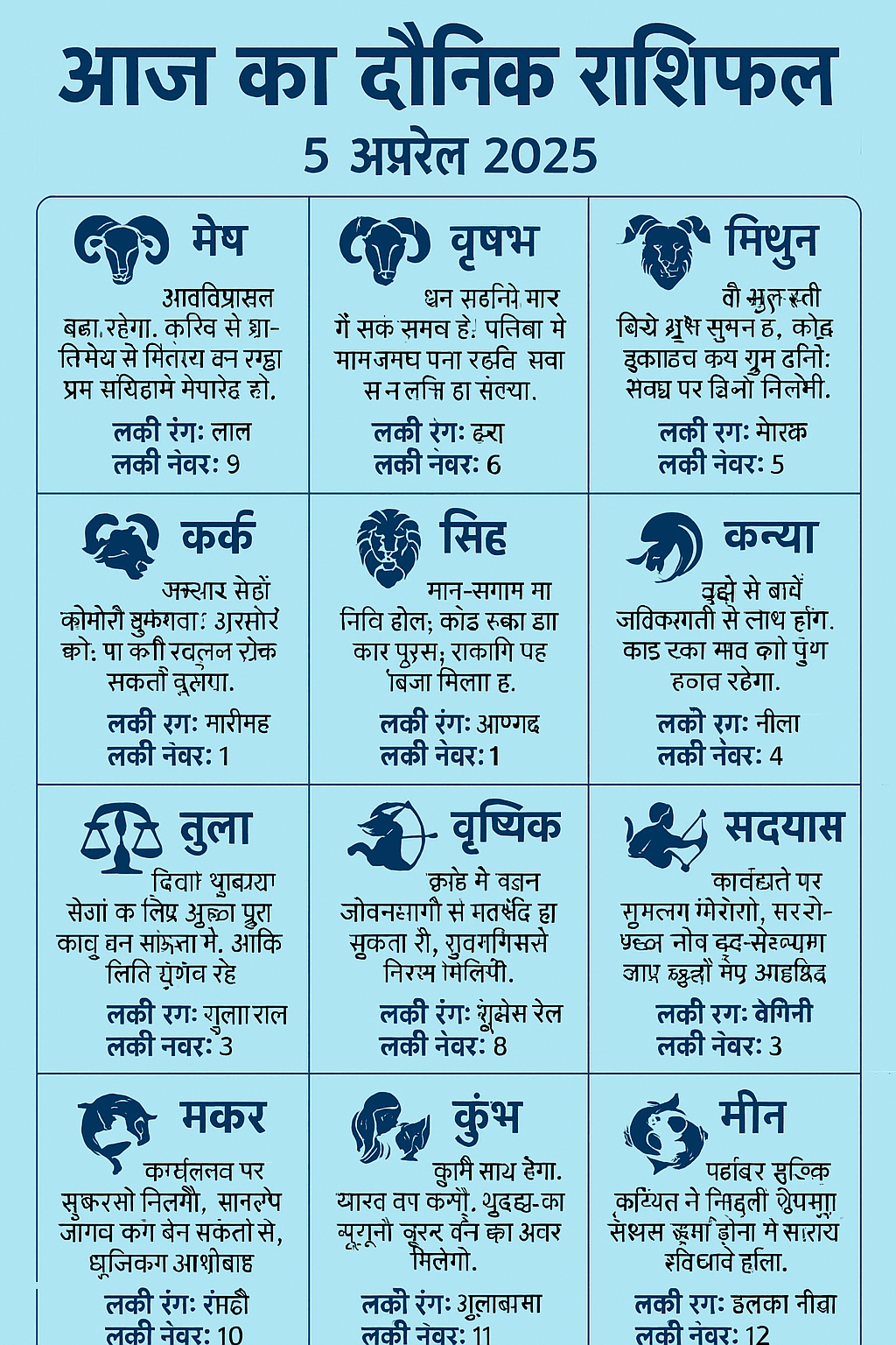 नमस्ते! आज 5 अप्रैल 2025 का आपका दैनिक राशिफल है