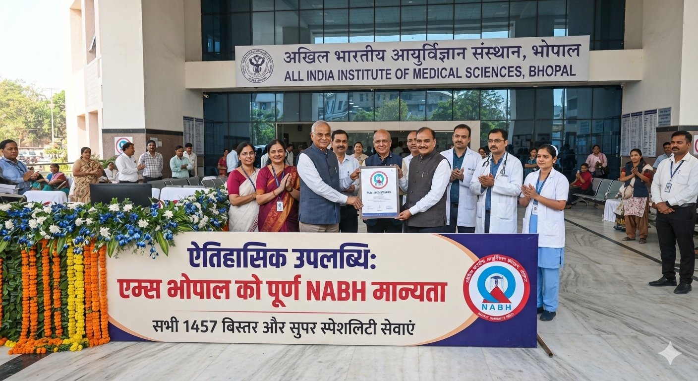 भोपाल एम्स (AIIMS) ने रचा इतिहास: पहले चरण के 6 एम्स संस्थानों में पूर्ण NABH मान्यता पाने वाला देश का पहला अस्पताल बना