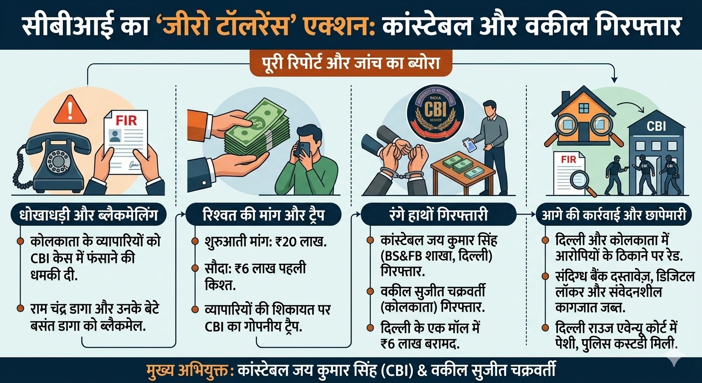 सीबीआई का कांस्टेबल और वकील ₹6 लाख की घूस लेते रंगे हाथों गिरफ्तार