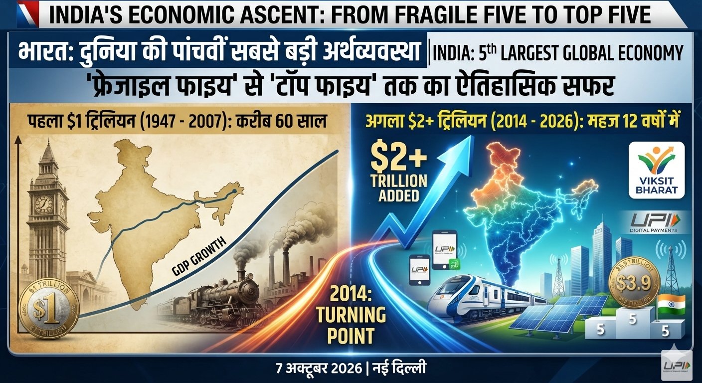 आर्थिक मोर्चे पर भारत की ऐतिहासिक छलांग: ‘फ्रेजाइल फाइव’ से ‘टॉप फाइव’ अर्थव्यवस्थाओं में शामिल